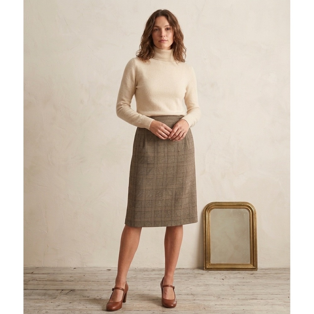 Rena Rowan for Saville Vintage Brown Plaid Midi Skirt Size 16 Made in USA Rayon